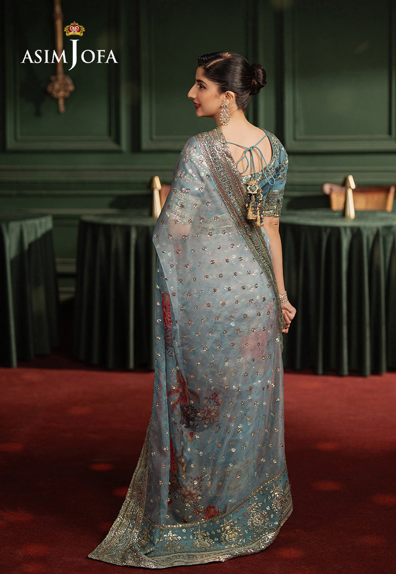 Asim Jofa | Premium Festive | AJPF-27 S Dusty Blue Spun Raw Silk