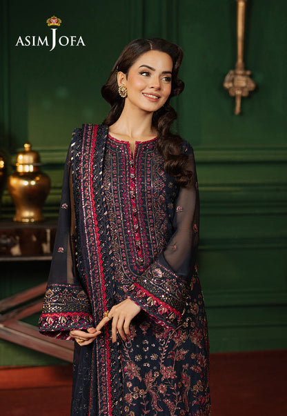 Asim Jofa | Premium Festive | AJPF-17 Custom Size Navy Blue Chiffon