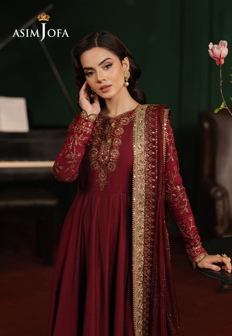 Asim Jofa | Premium Festive | AJPF-15 XL Maroon Cotton Net
