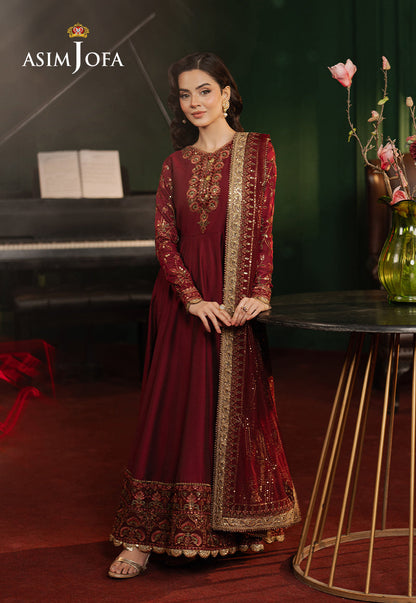 Asim Jofa | Premium Festive | AJPF-15 L Maroon Cotton Net