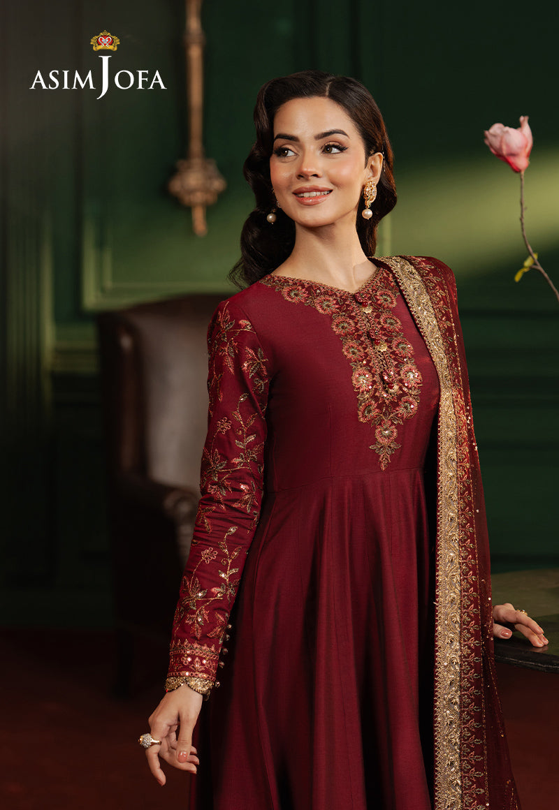 Asim Jofa | Premium Festive | AJPF-15 M Maroon Cotton Net