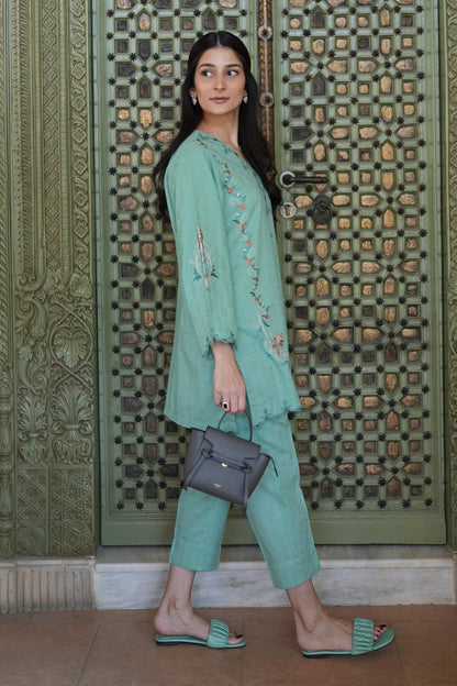 Sahar | Ready to Wear Basics | Teal Oasis XL Ice Blue Self Jacquard