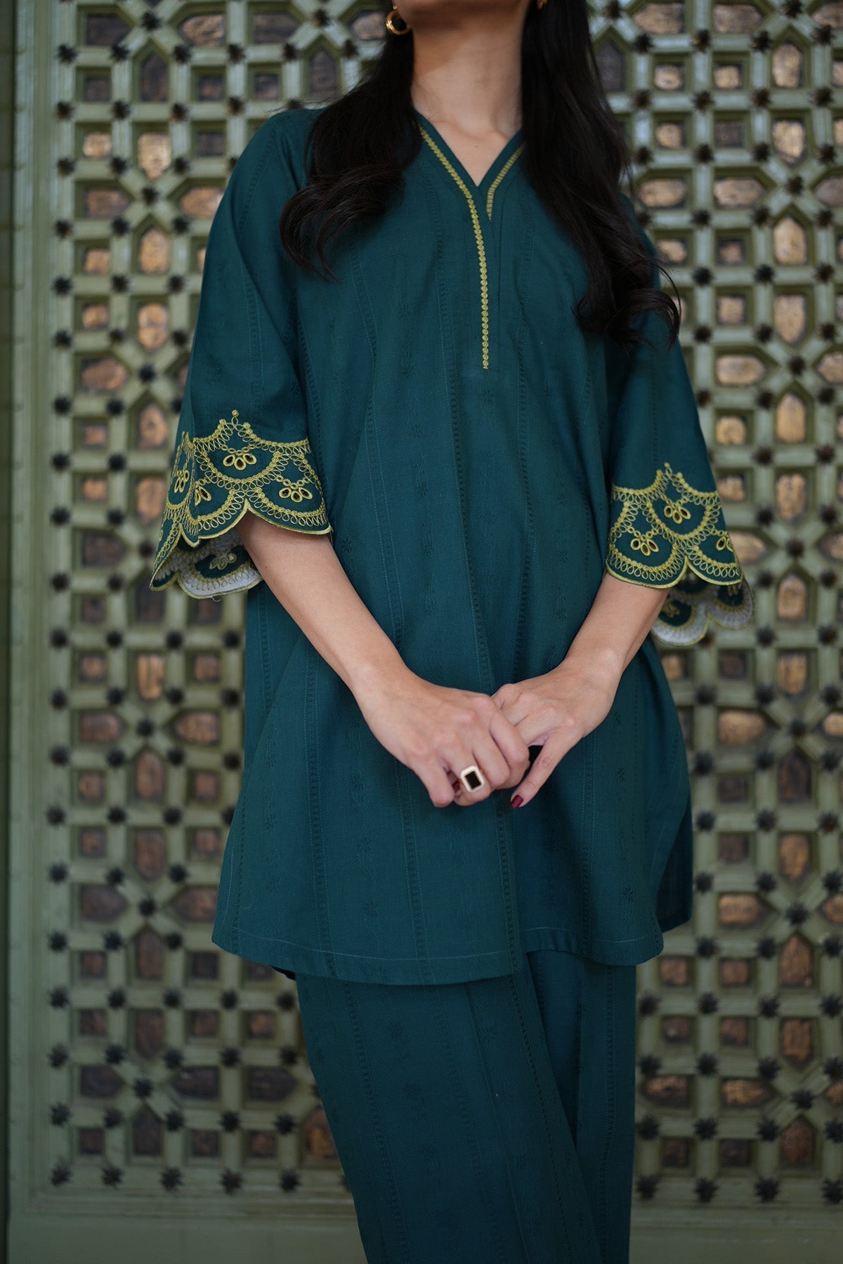 Sahar | Ready to Wear Basics | Meadowscape L Sea Green Dobby Jacquard