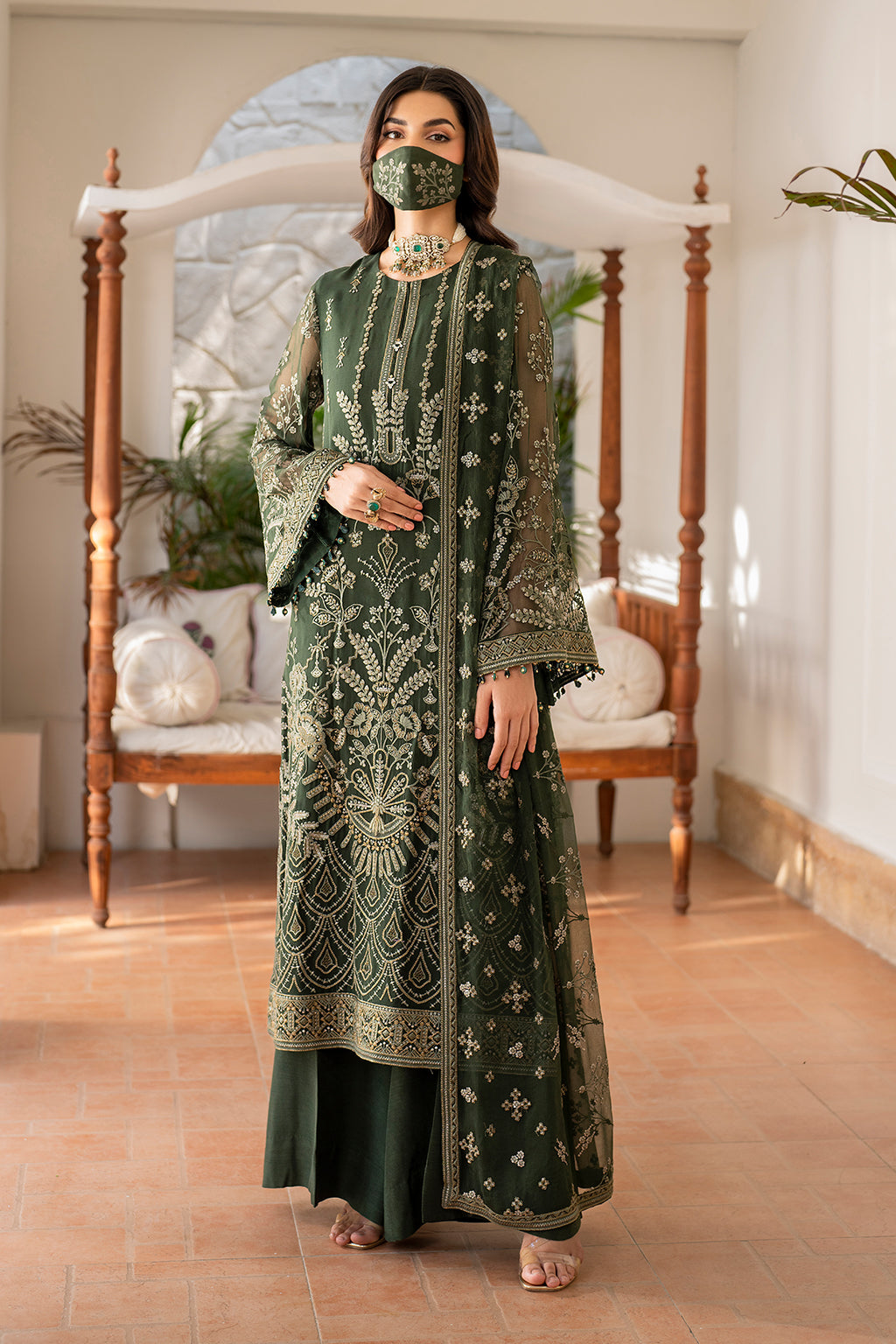 Flossie | Naqsh Formals | S-1401 XS Sage Green Chiffon