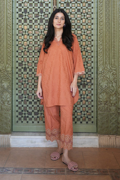 Sahar | Ready to Wear Basics | Rustic Reverie XS Peach Dobby Jacquard