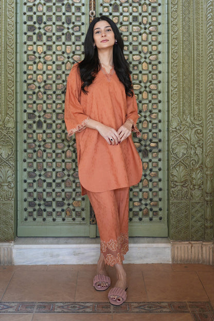 Sahar | Ready to Wear Basics | Rustic Reverie S Peach Dobby Jacquard