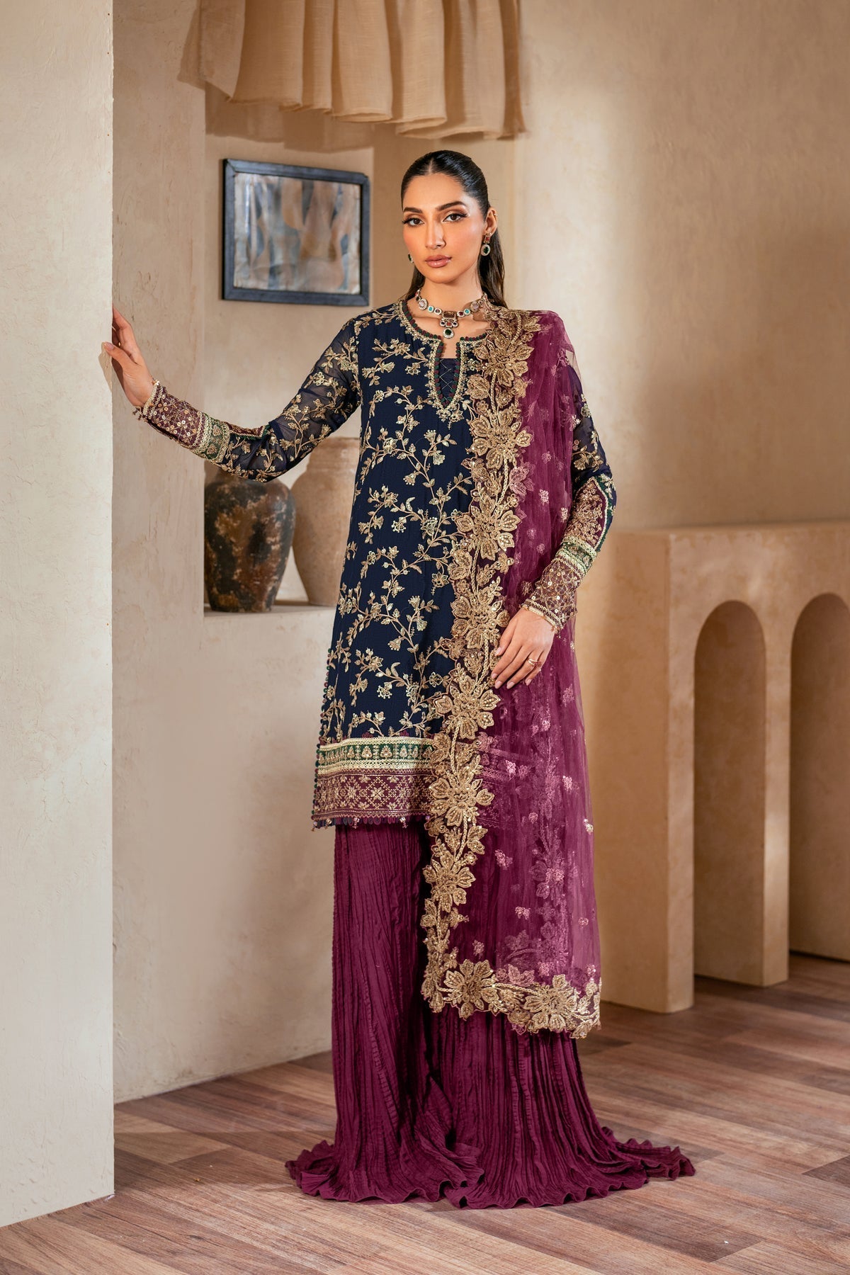 Xenia Formals | Niran Formals | SERAPHINA M Dark Blue Long Shirt