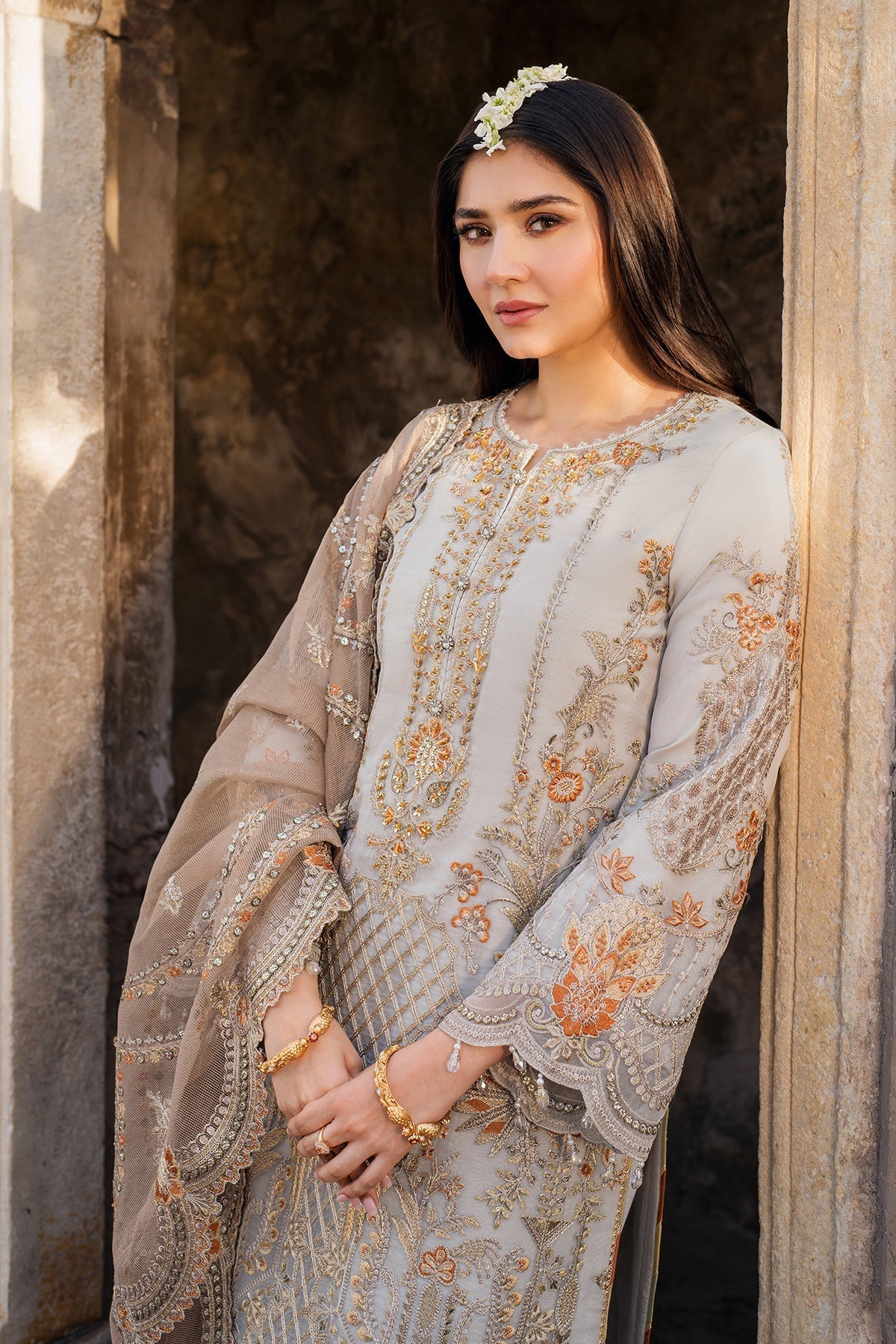 Imrozia Premium | Meeras Luxury Eid 25 | I-223 NEELAM XL Gray Organza