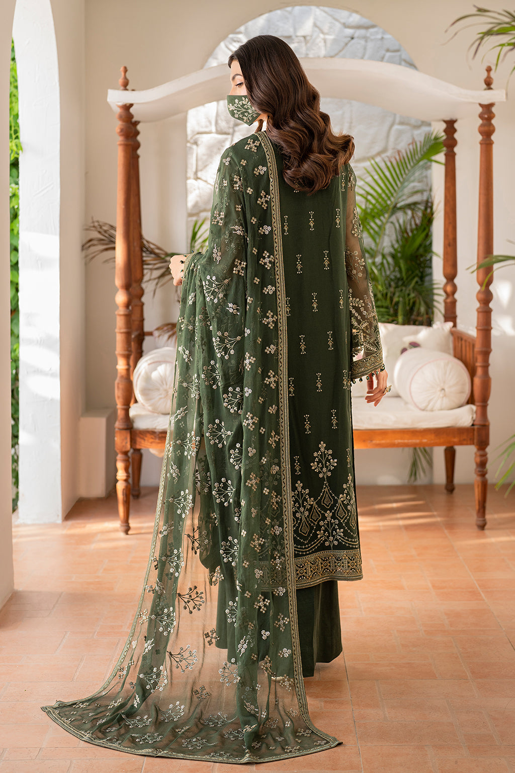 Flossie | Naqsh Formals | S-1401 S Sage Green Chiffon