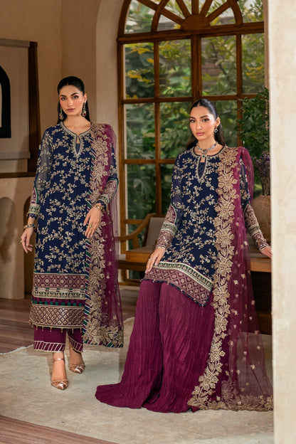 Xenia Formals | Niran Formals | SERAPHINA XL Dark Blue Shirt with Sharara