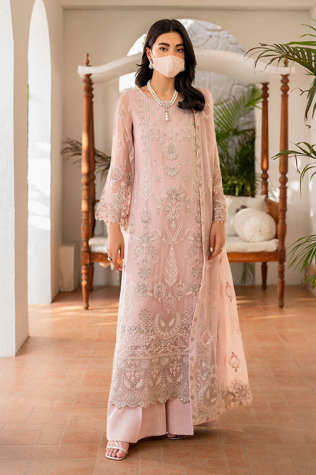 Flossie | Naqsh Formals | S-1403 (A) XS Peach Pink Chiffon