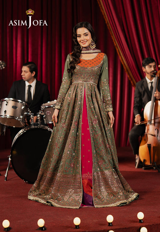 Asim Jofa | Premium Festive | AJPF-37 XS Deep Olive Green Raw Silk