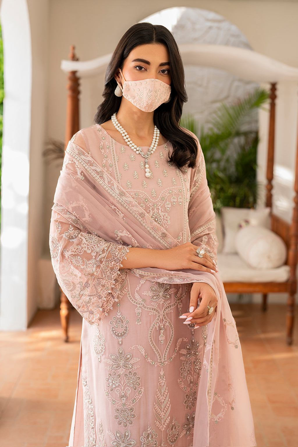 Flossie | Naqsh Formals | S-1403 (A) L Peach Pink Chiffon