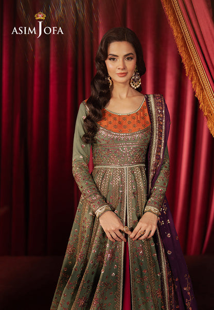 Asim Jofa | Premium Festive | AJPF-37 Custom Size Deep Olive Green Raw Silk
