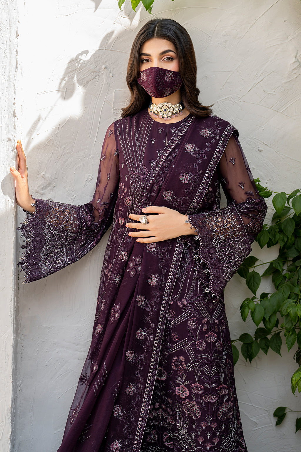 Flossie | Naqsh Formals | S-1409 XL Deep Purple Chiffon