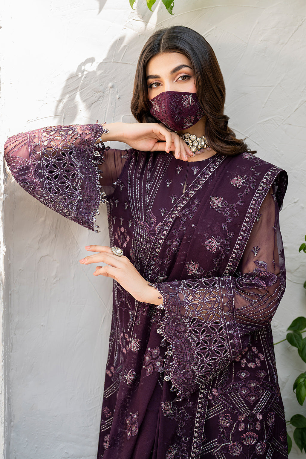Flossie | Naqsh Formals | S-1409 M Deep Purple Chiffon