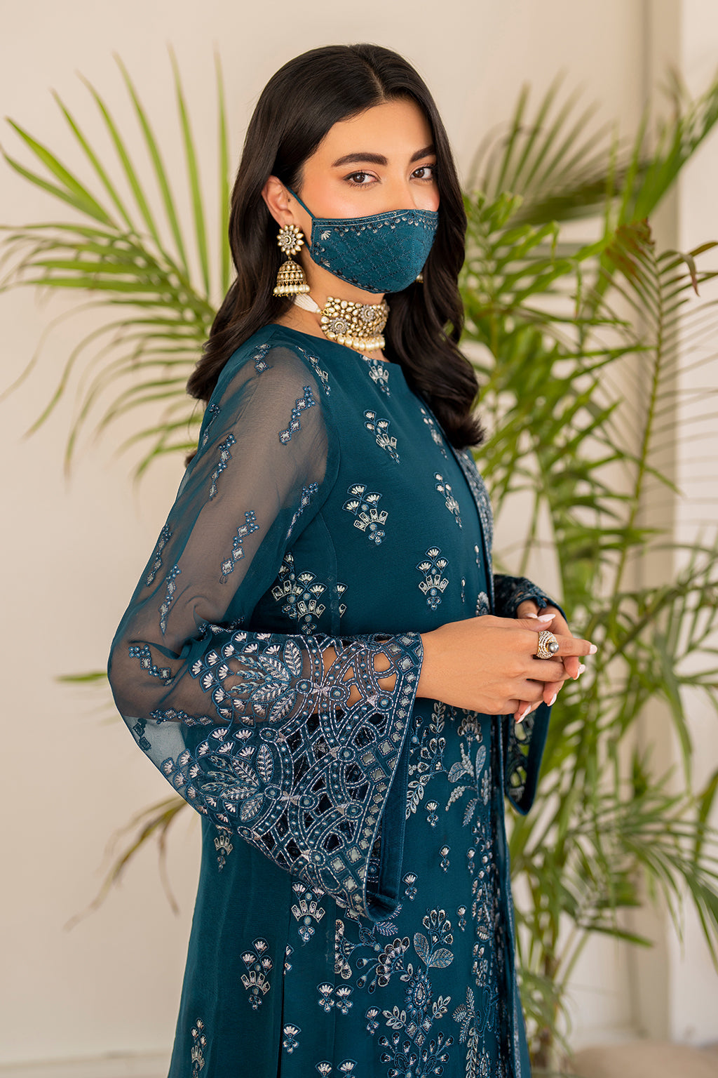 Flossie | Naqsh Formals | S-1410 XL Teal Blue Chiffon