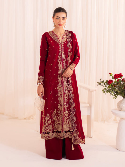 Faiza Faisal | Celine Eid 25 | ELINA XS Maroon Lawn