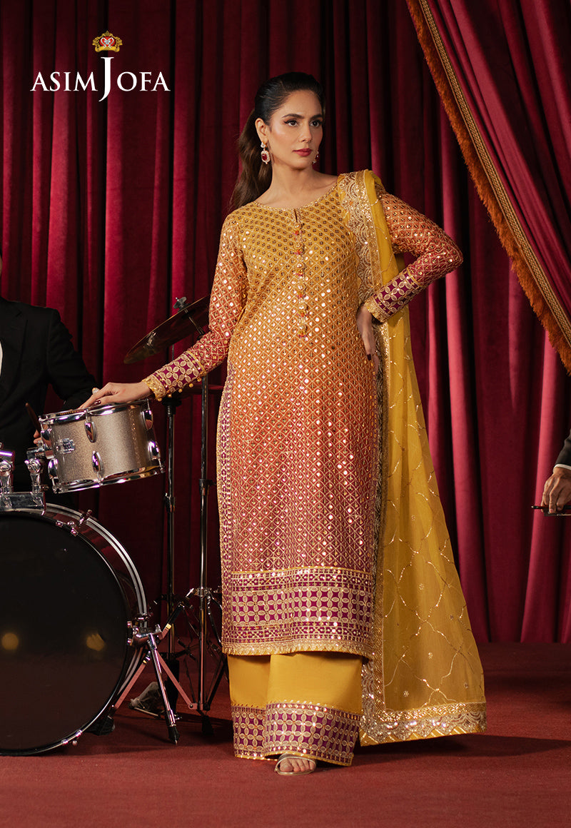 Asim Jofa | Premium Festive | AJPF-25 Custom Size Mustard Yellow Chiffon