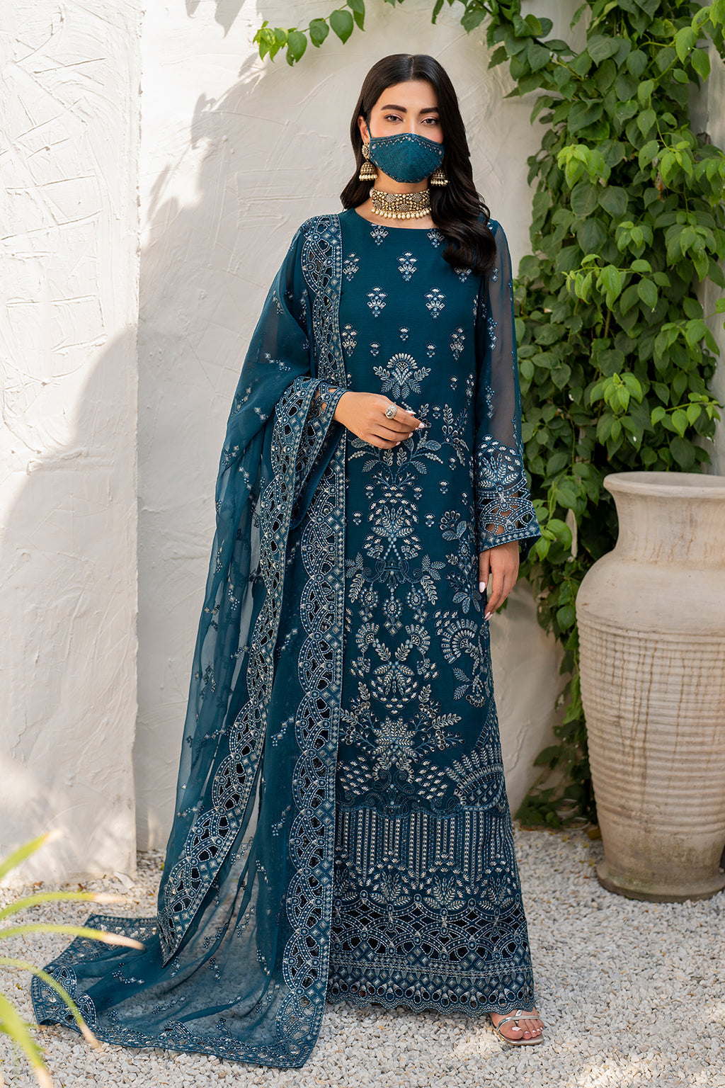 Flossie | Naqsh Formals | S-1410 XS Teal Blue Chiffon