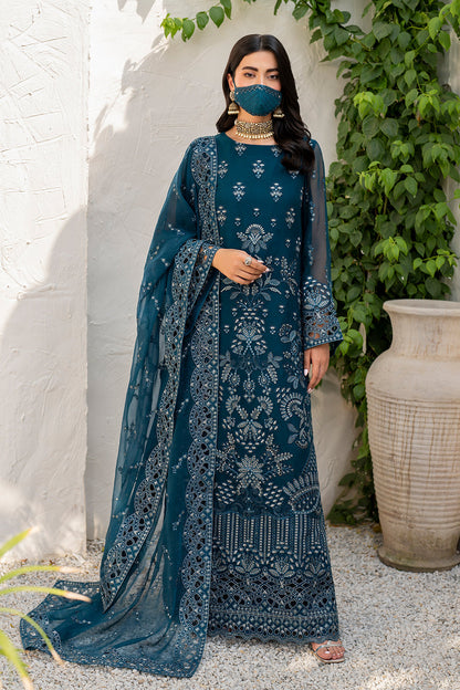Flossie | Naqsh Formals | S-1410 XS Teal Blue Chiffon
