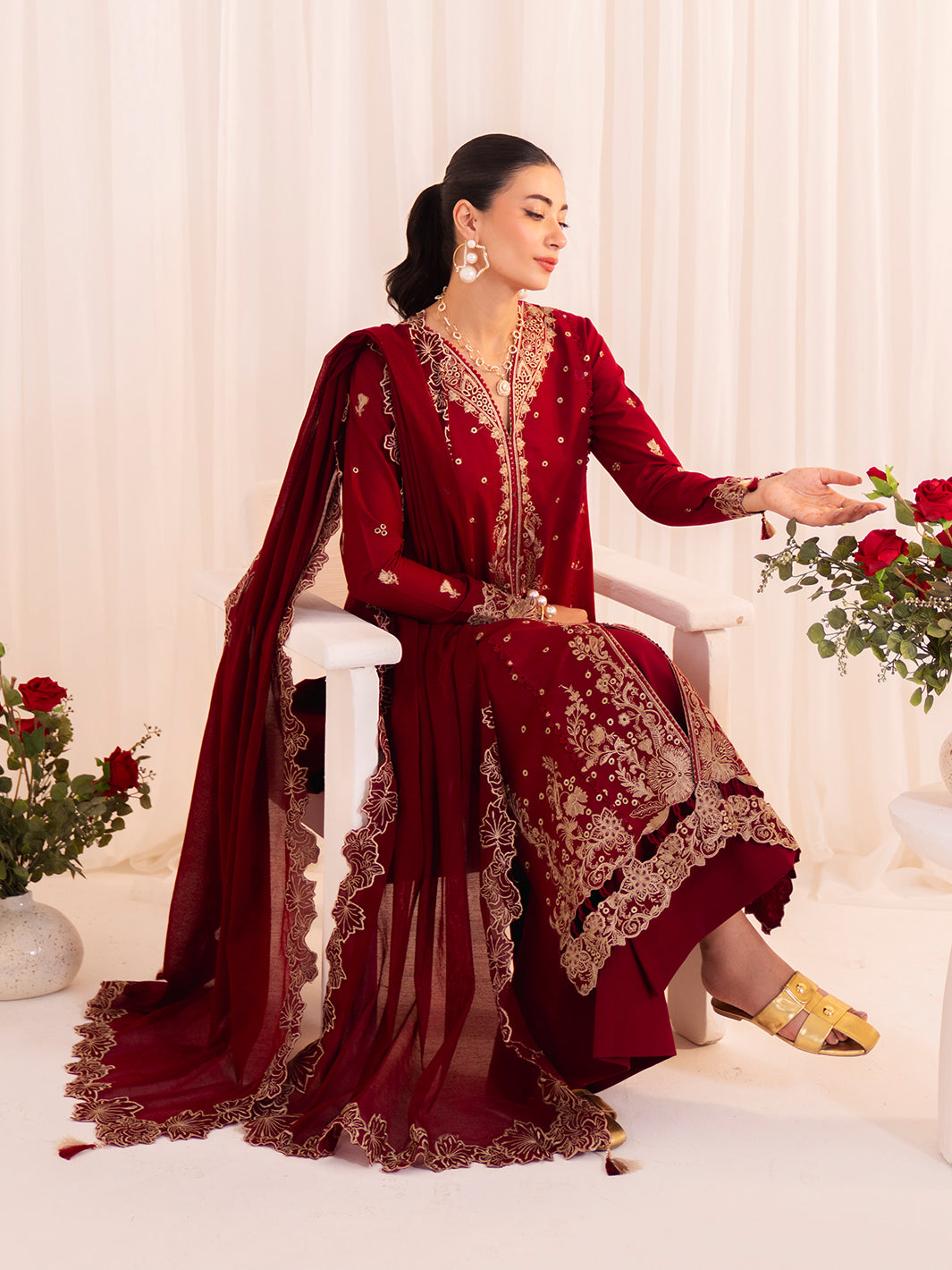 Faiza Faisal | Celine Eid 25 | ELINA XL Maroon Lawn