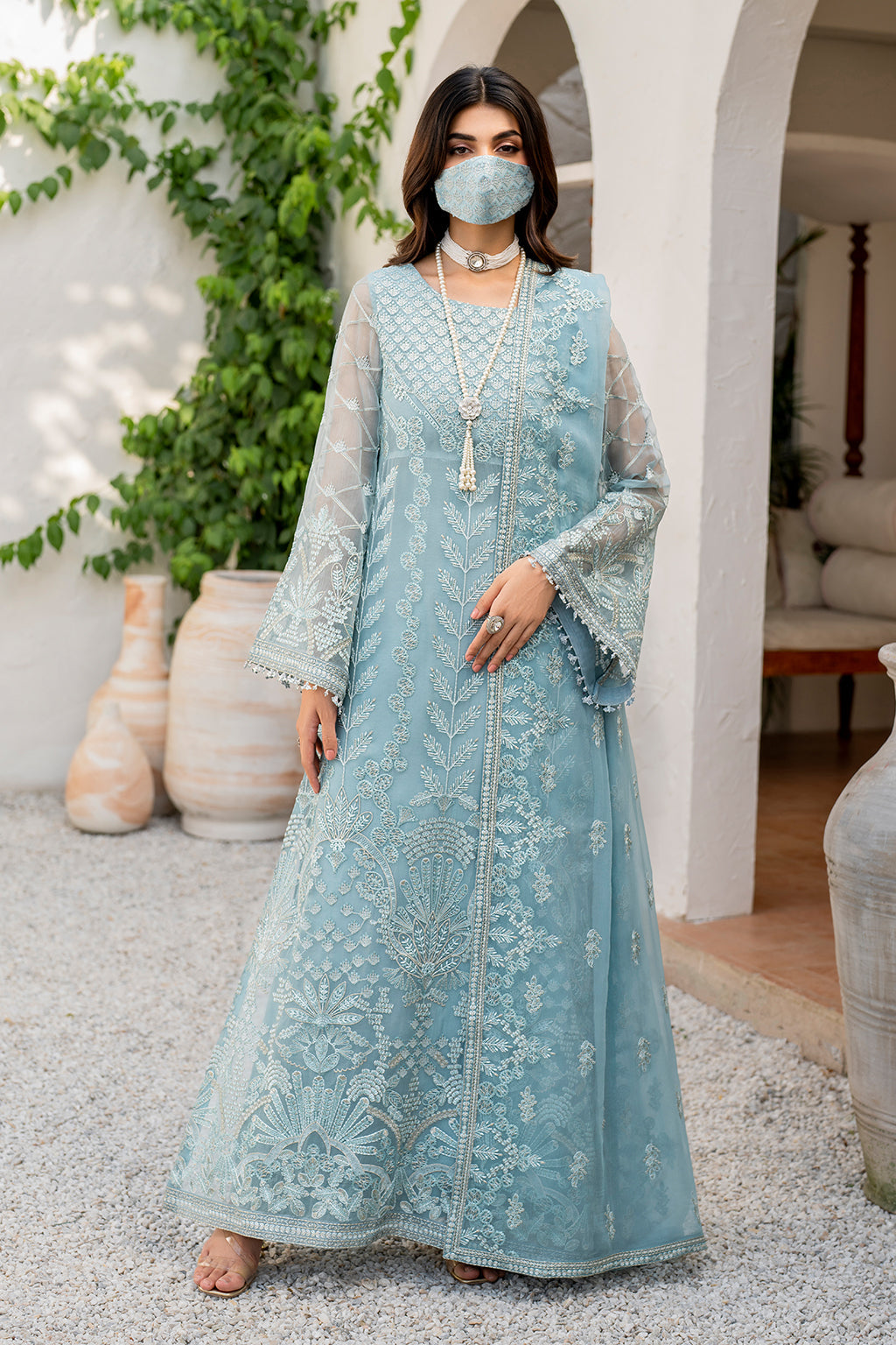 Flossie | Naqsh Formals | S-1405 (A) Custom Size Light Blue Chiffon