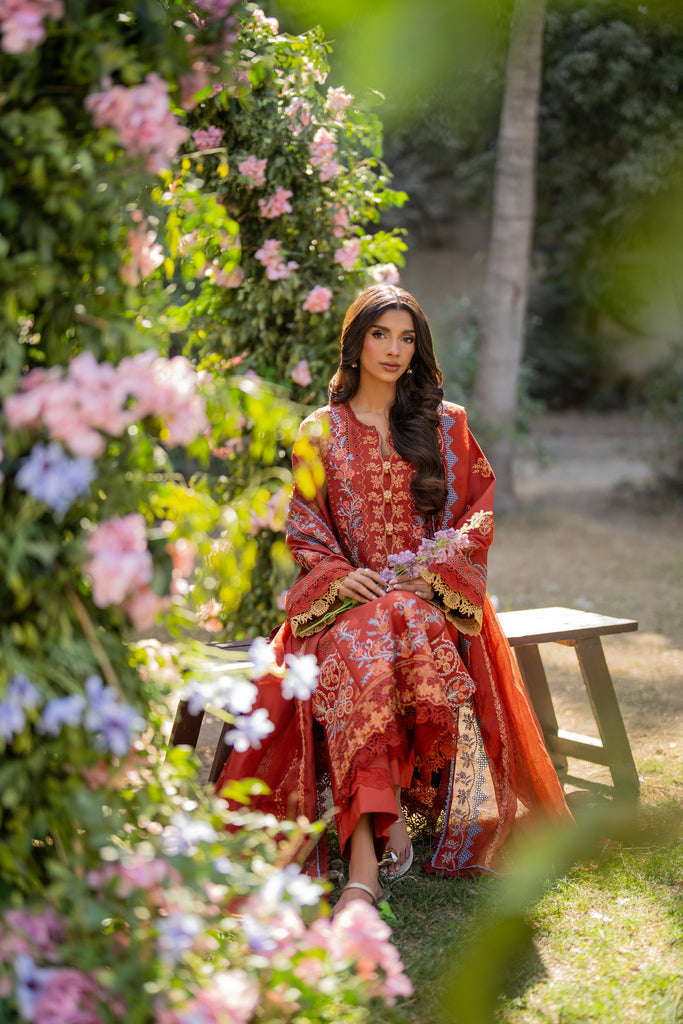 Florent | Chikankari Eid 25 | FLC- 2B L Red Lawn