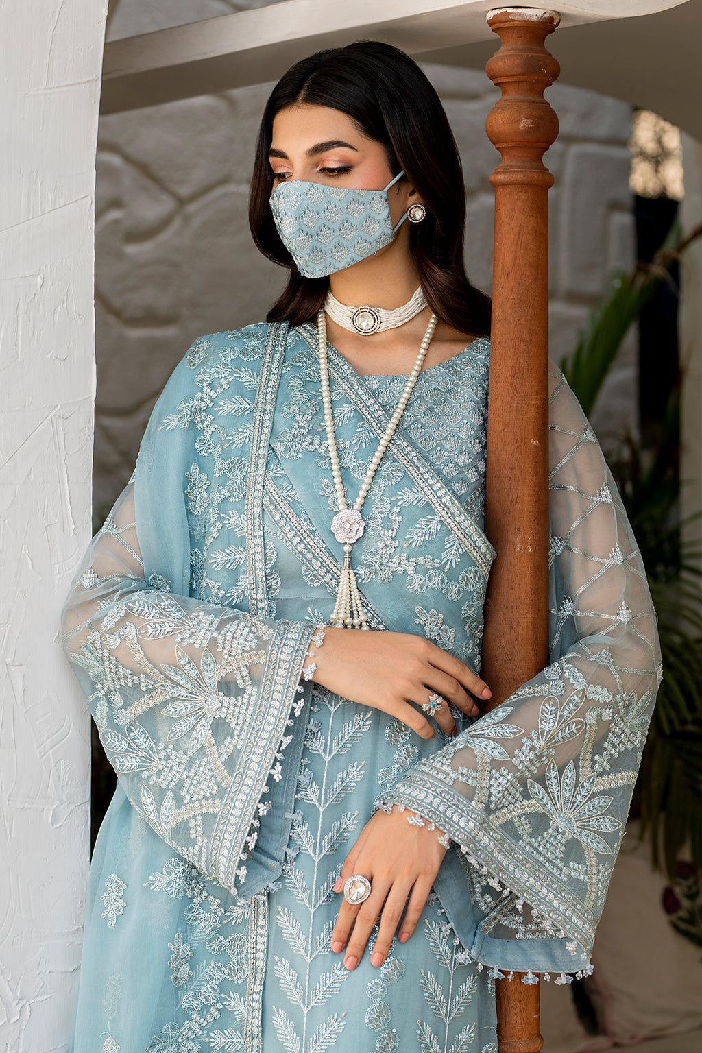 Flossie | Naqsh Formals | S-1405 (A) L Light Blue Chiffon