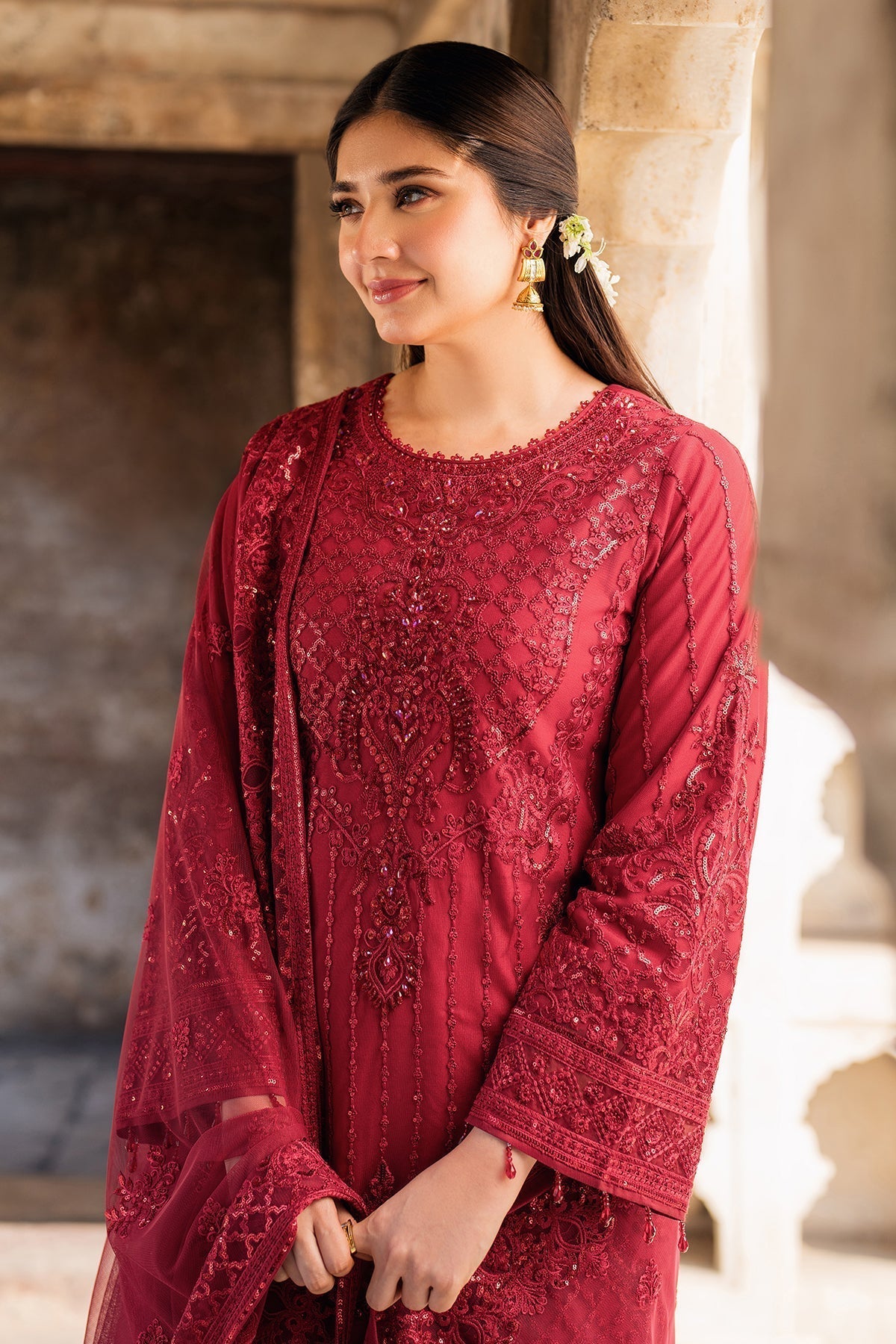 Imrozia Premium | Meeras Luxury Eid 25 | I-219 RUBY M Red Organza