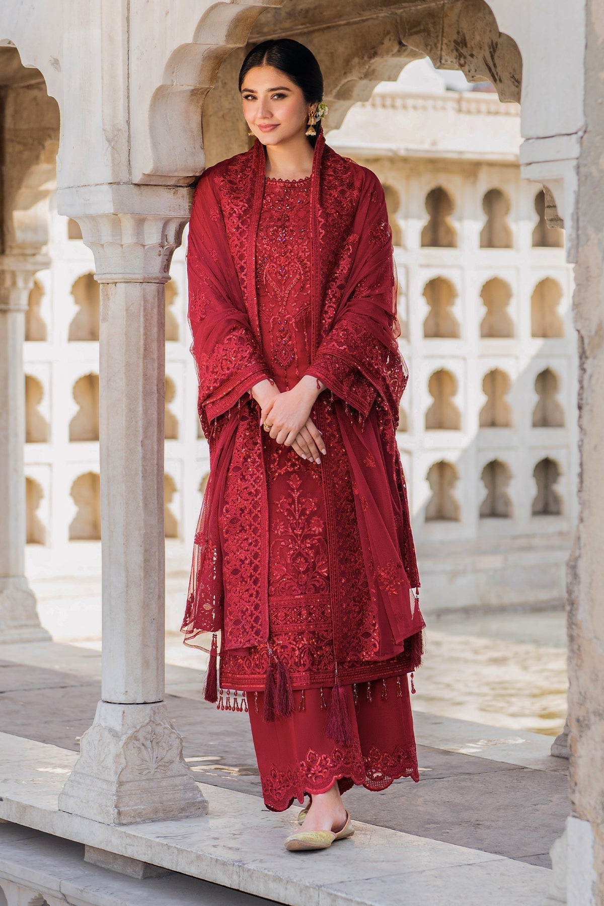 Imrozia Premium | Meeras Luxury Eid 25 | I-219 RUBY L Red Organza