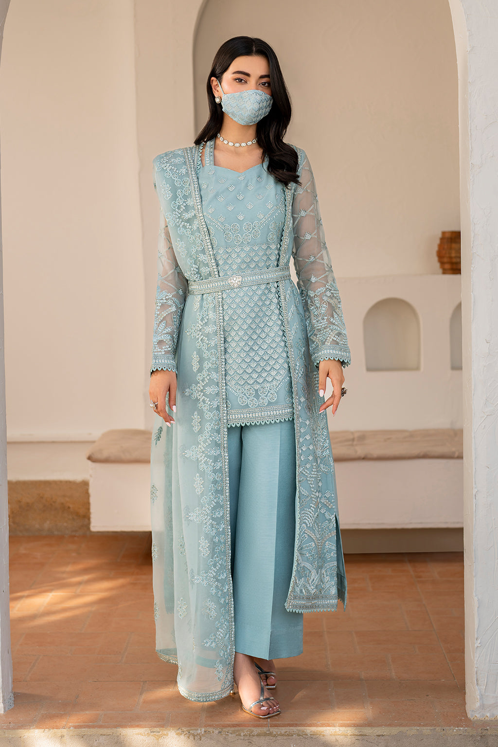 Flossie | Naqsh Formals | S-1405 (B) XL Sky Blue Chiffon