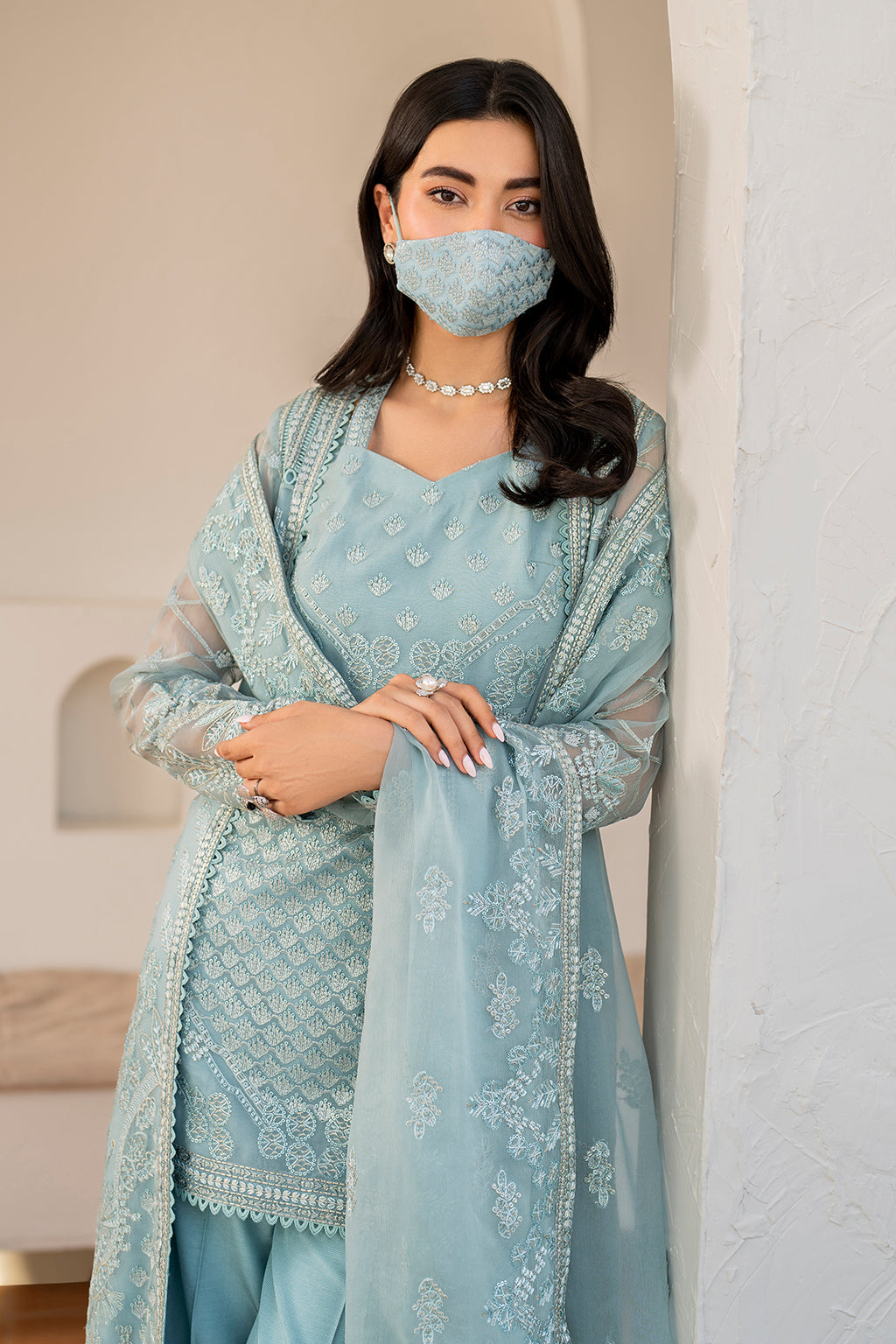 Flossie | Naqsh Formals | S-1405 (B) M Sky Blue Chiffon