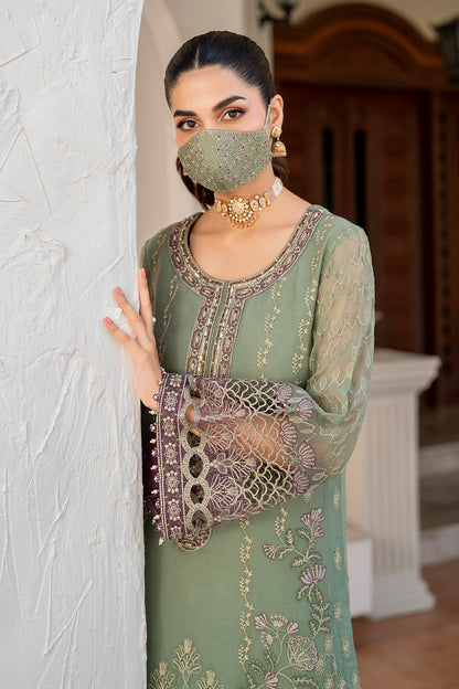 Flossie | Naqsh Formals | S-1406 M Greenish Gray Chiffon