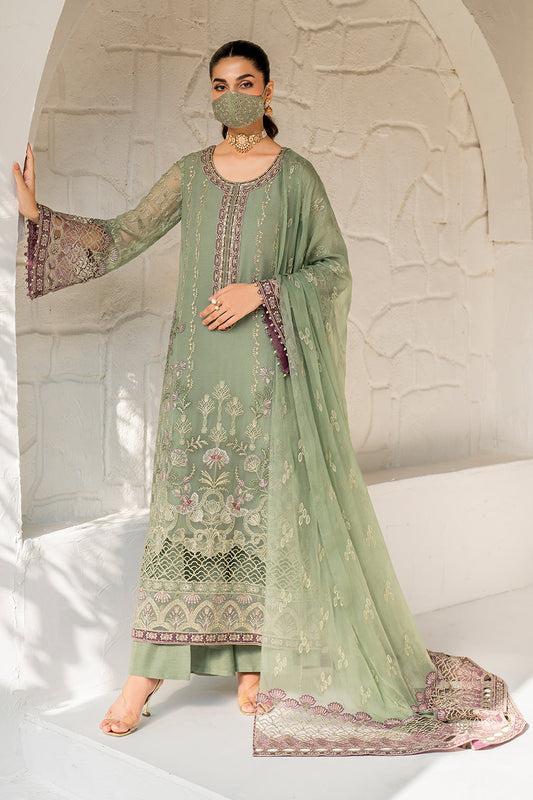 Flossie | Naqsh Formals | S-1406 XS Greenish Gray Chiffon