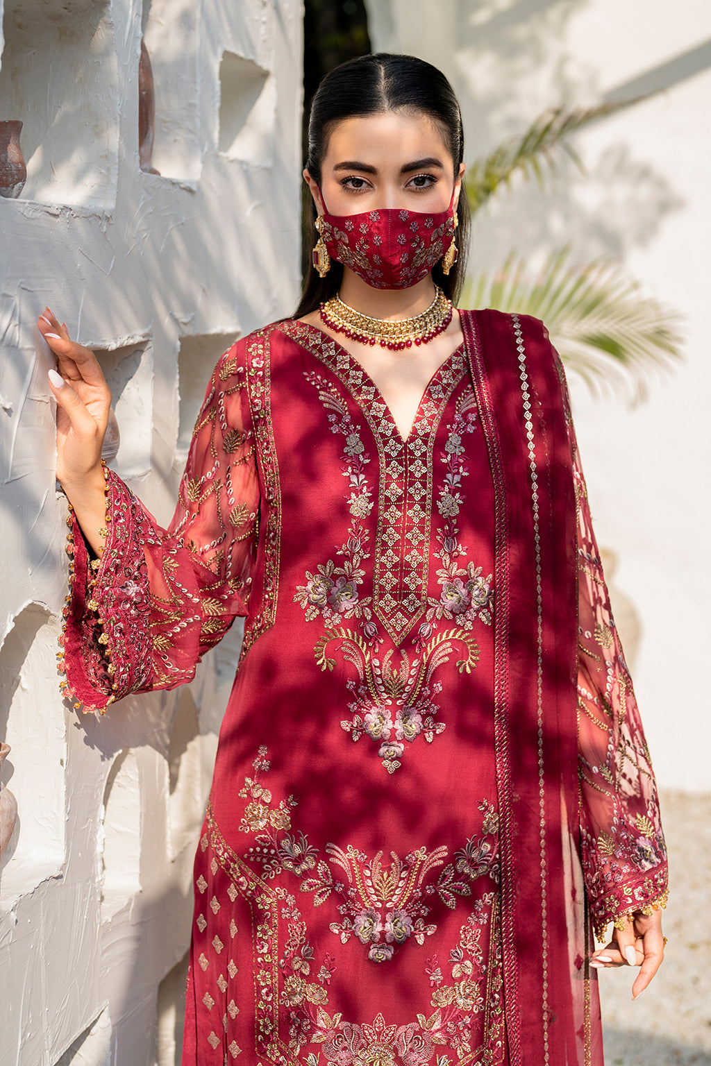 Flossie | Naqsh Formals | S-1402 (A) L Magenta Chiffon