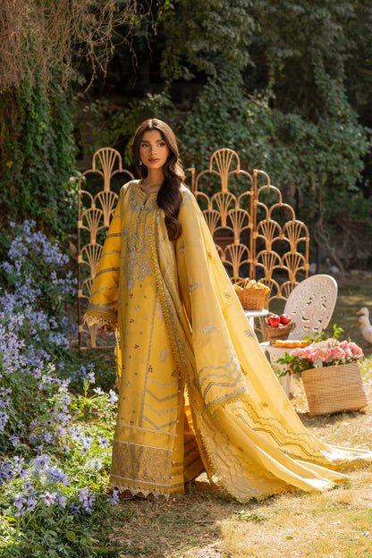 Florent | Chikankari Eid 25 | FLC- 3A L Mustard Yellow Chikankari Lawn