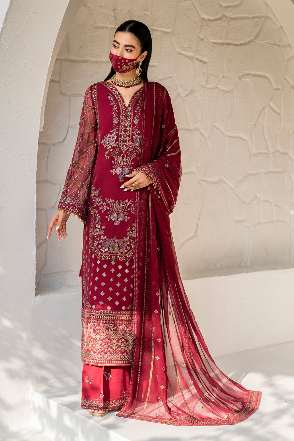 Flossie | Naqsh Formals | S-1402 (A) XL Magenta Chiffon