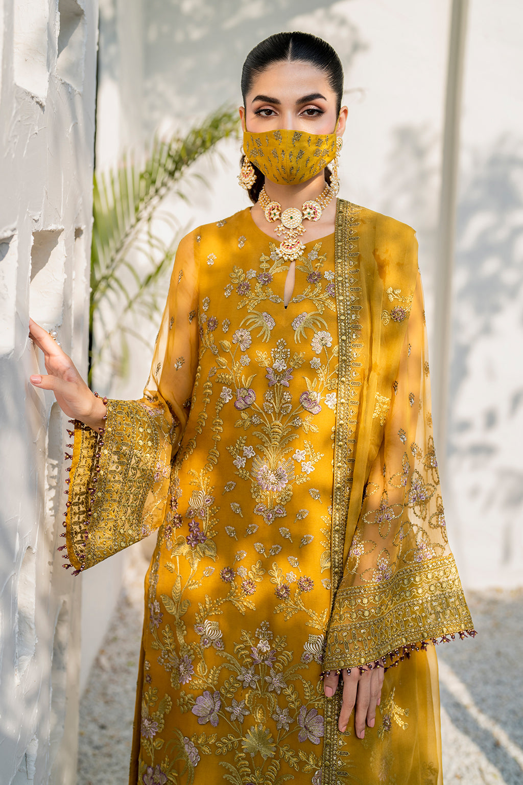 Flossie | Naqsh Formals | S-1404 (A) L Mustard Chiffon