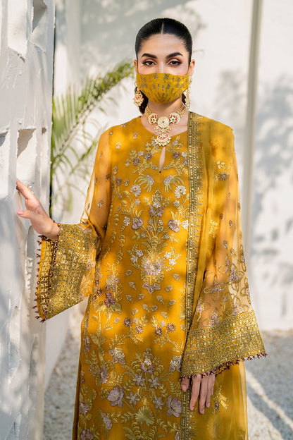 Flossie | Naqsh Formals | S-1404 (A) L Mustard Chiffon