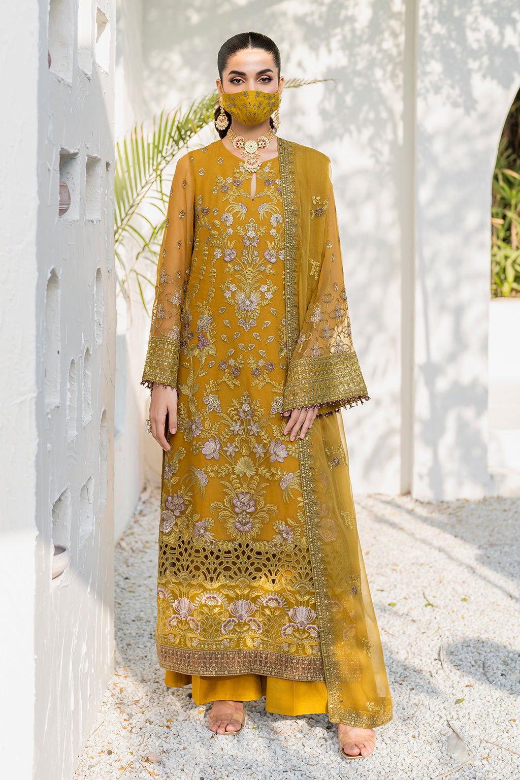 Flossie | Naqsh Formals | S-1404 (A) XS Mustard Chiffon