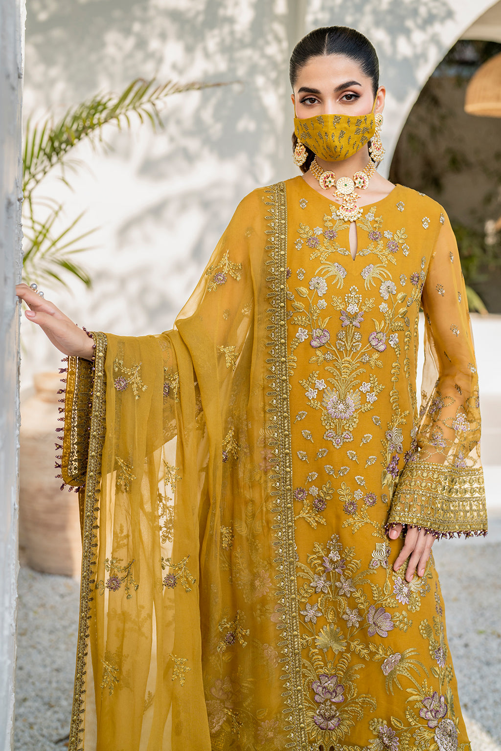 Flossie | Naqsh Formals | S-1404 (A) XL Mustard Chiffon