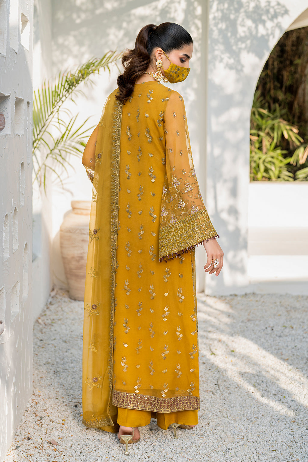 Flossie | Naqsh Formals | S-1404 (A) S Mustard Chiffon