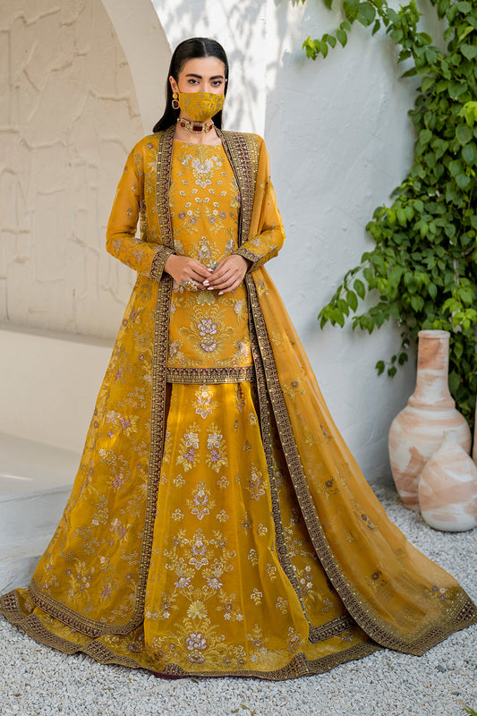 Flossie | Naqsh Formals | S-1404 (B) XS Mustard Organza