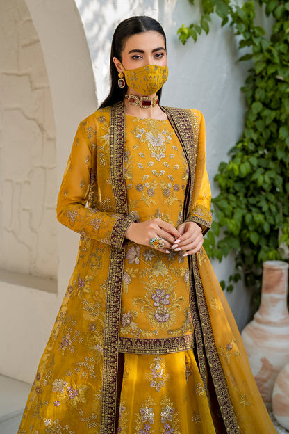 Flossie | Naqsh Formals | S-1404 (B) L Mustard Organza