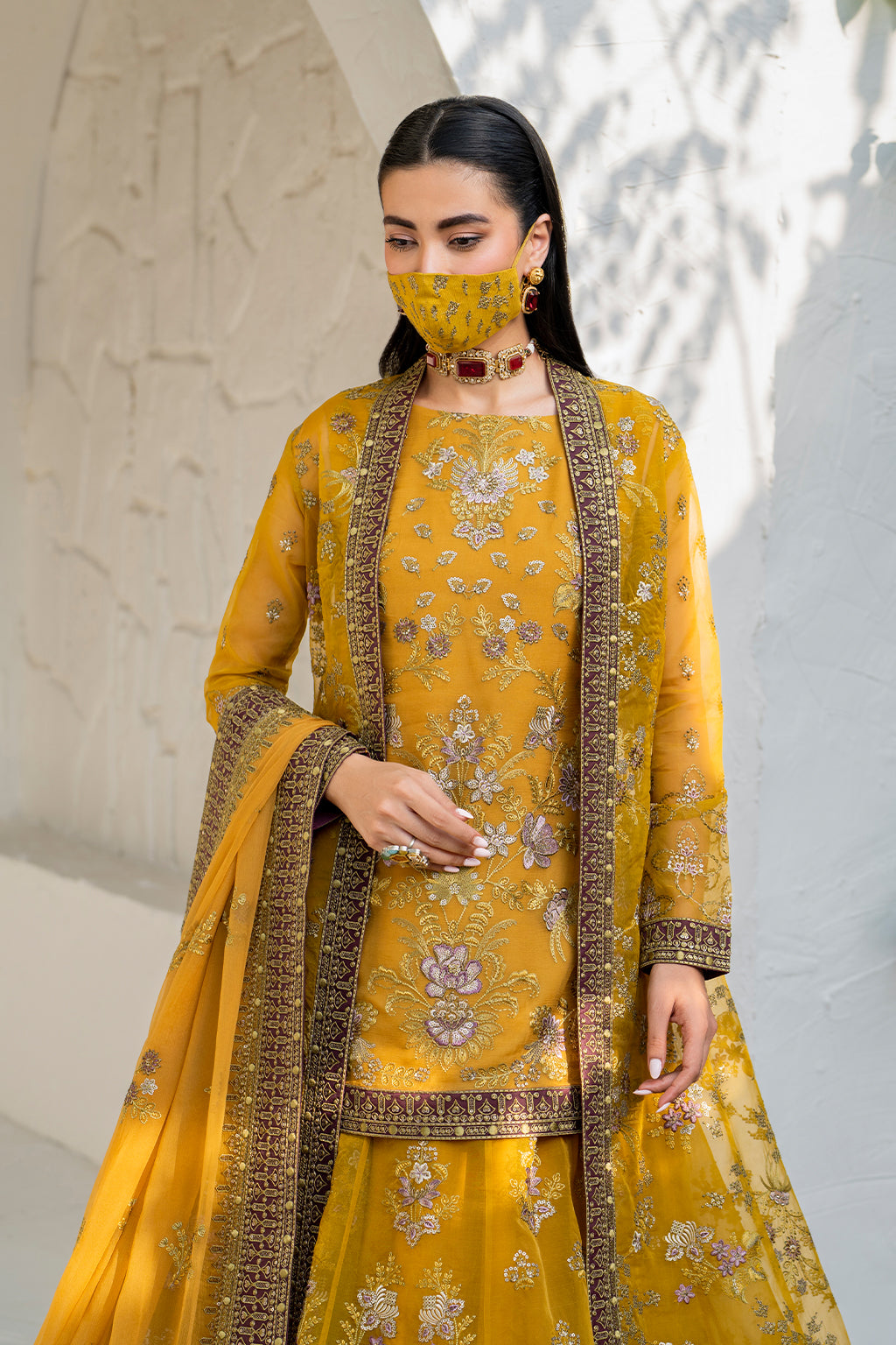 Flossie | Naqsh Formals | S-1404 (B) XL Mustard Organza