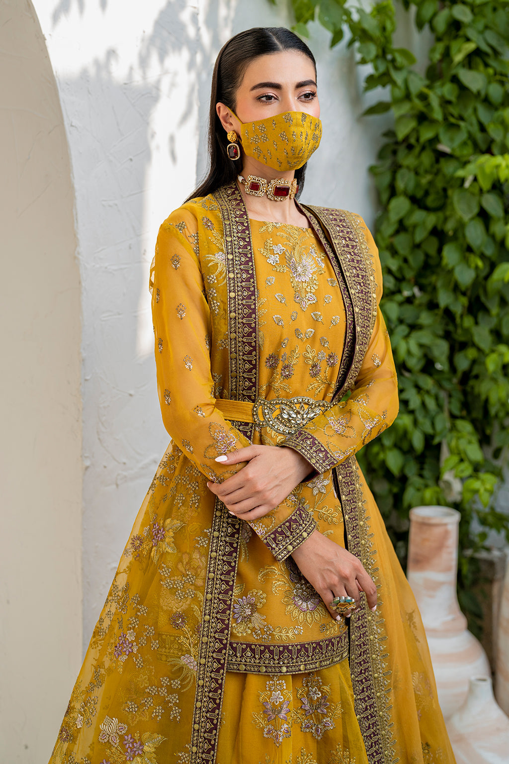 Flossie | Naqsh Formals | S-1404 (B) Custom Size Mustard Organza