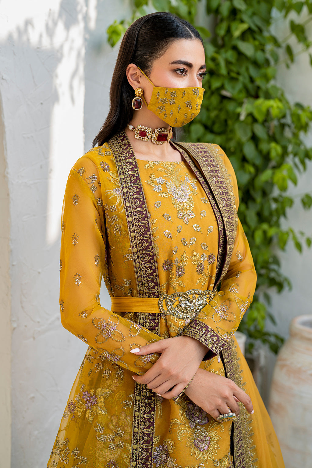 Flossie | Naqsh Formals | S-1404 (B) M Mustard Organza