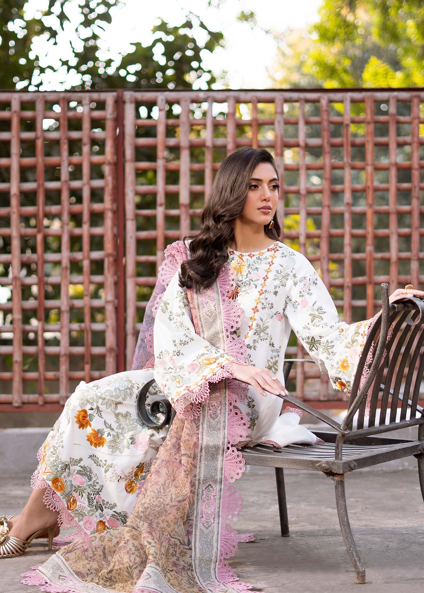 Fozia Khalid | Blossom Festive Lawn 25 | Lilly Custom Size Ivory Lawn