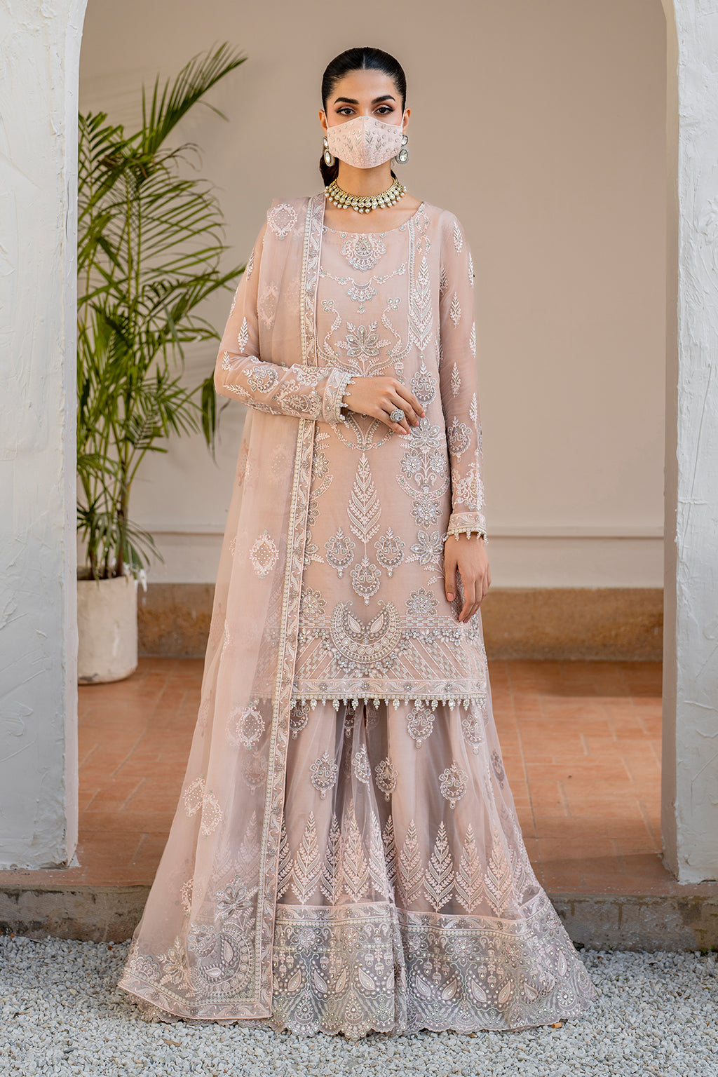 Flossie | Naqsh Formals | S-1403 (B) XS Pastel Pink Chiffon